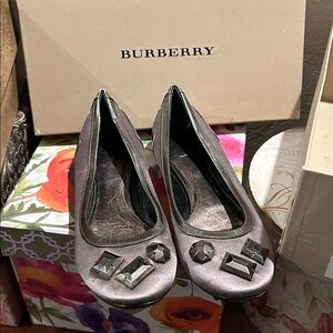 Burberry Women's Metallic Flats with Geometric Details